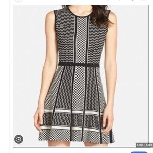 BCBGMAXAZRIA Black & White Silk/Cotton Fit-and-Flare Dress – XS